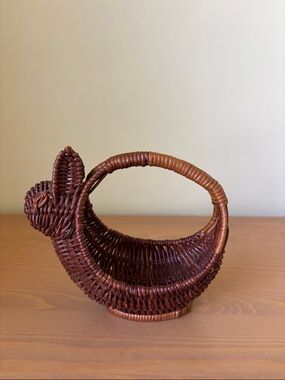 Bunny Woven Brown Basket with Handle cute small basket Easter